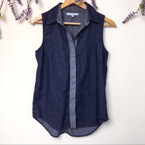 Reed Tops - Reed Chambray Colorblock Sleeveless Blouse